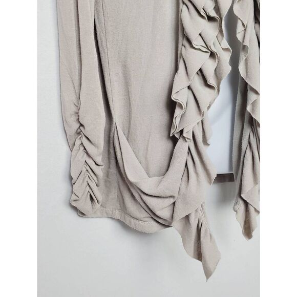 Studio Y Taupe Ruffle Open Front Cardigan M - Picture 3 of 8